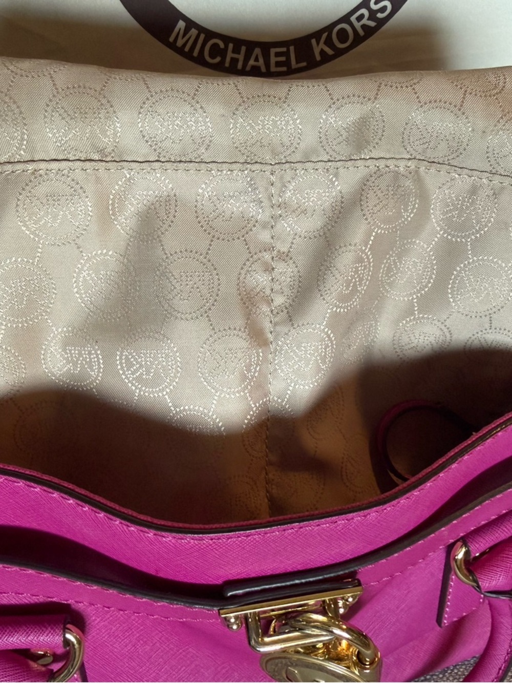 Michael Kors Fuchsia Saffiano Satchel with Gold Hardware - Picture 7 of 9